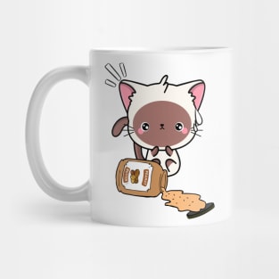 Cute White Cat spilled a jar of peanut butter Mug